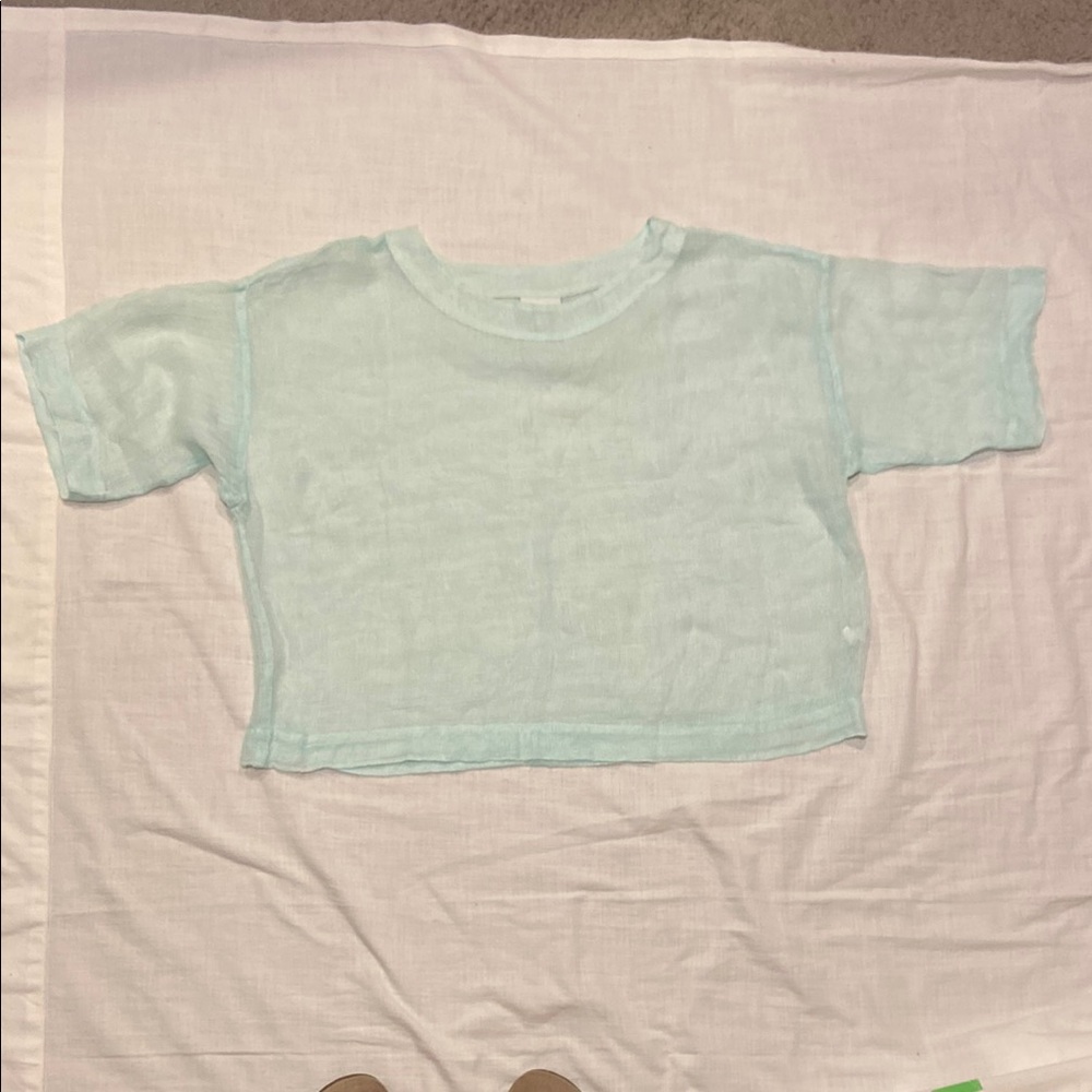 Women’s Linen mesh sea foam green petit oversized top